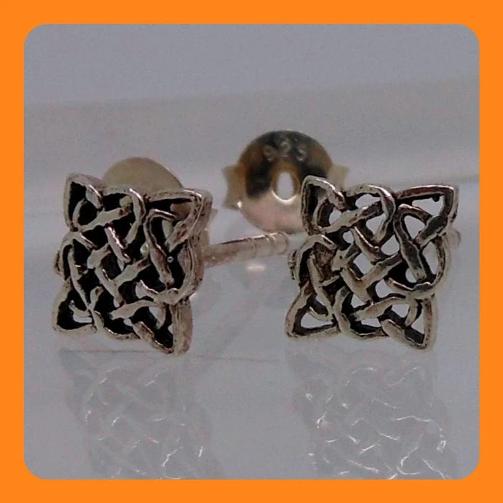 Vintage 90s Thailand Sterling Silver Celtic Knot Stud Earrings 6mm Mens Womens